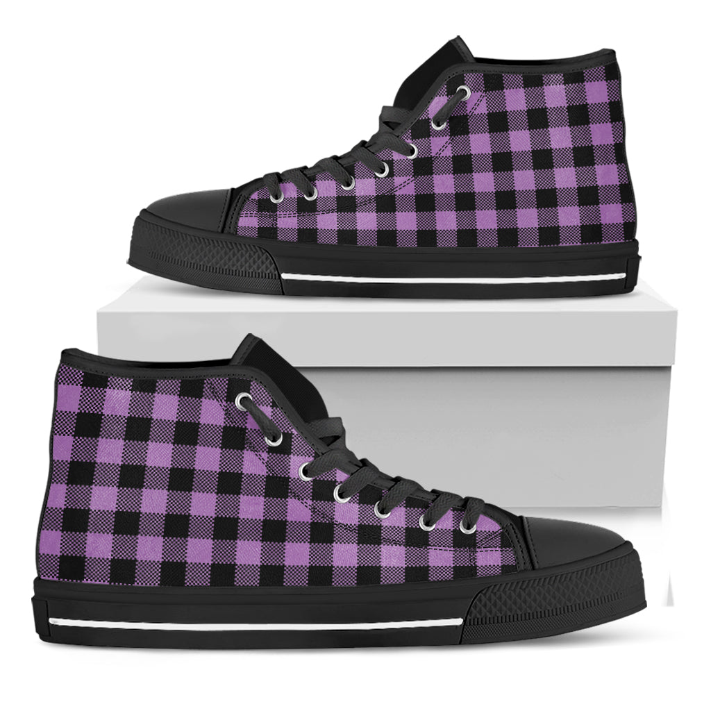 Purple Buffalo Plaid Print Black High Top Shoes