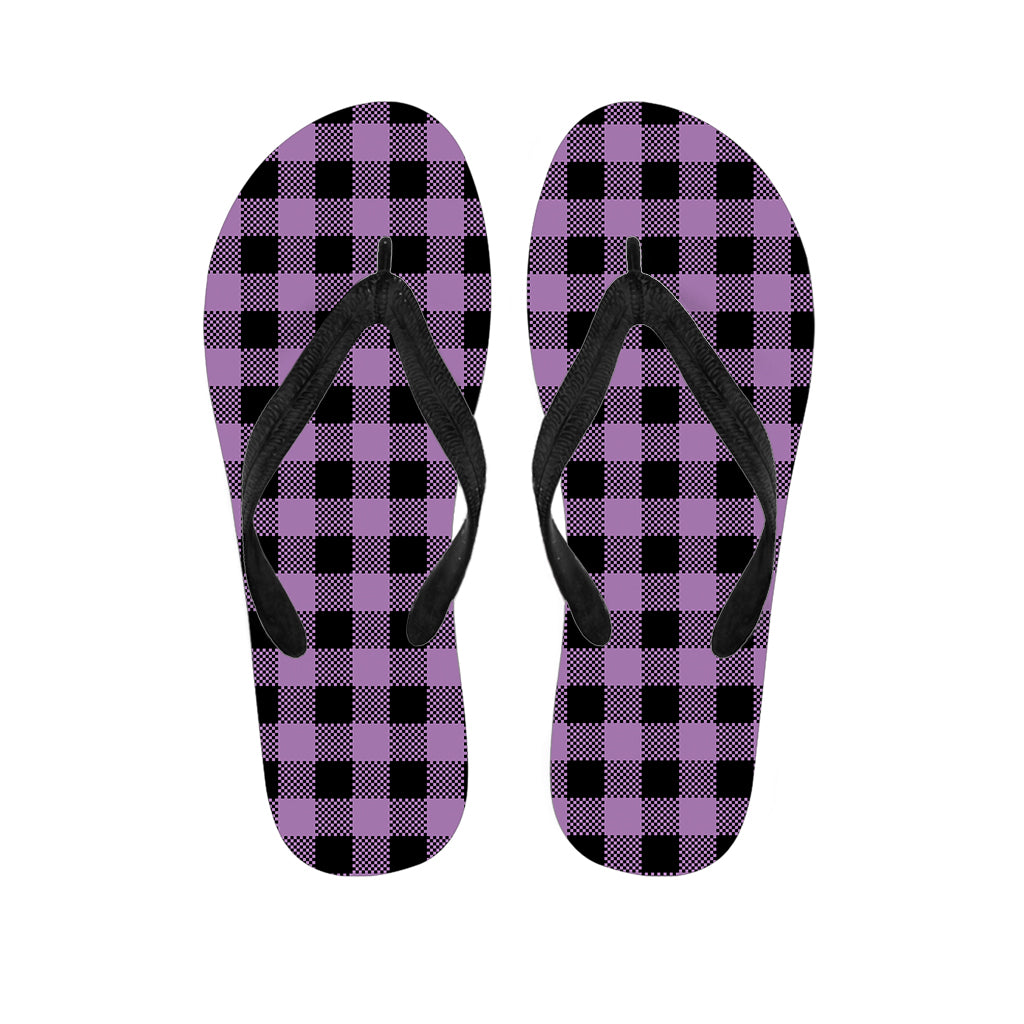 Purple Buffalo Plaid Print Flip Flops