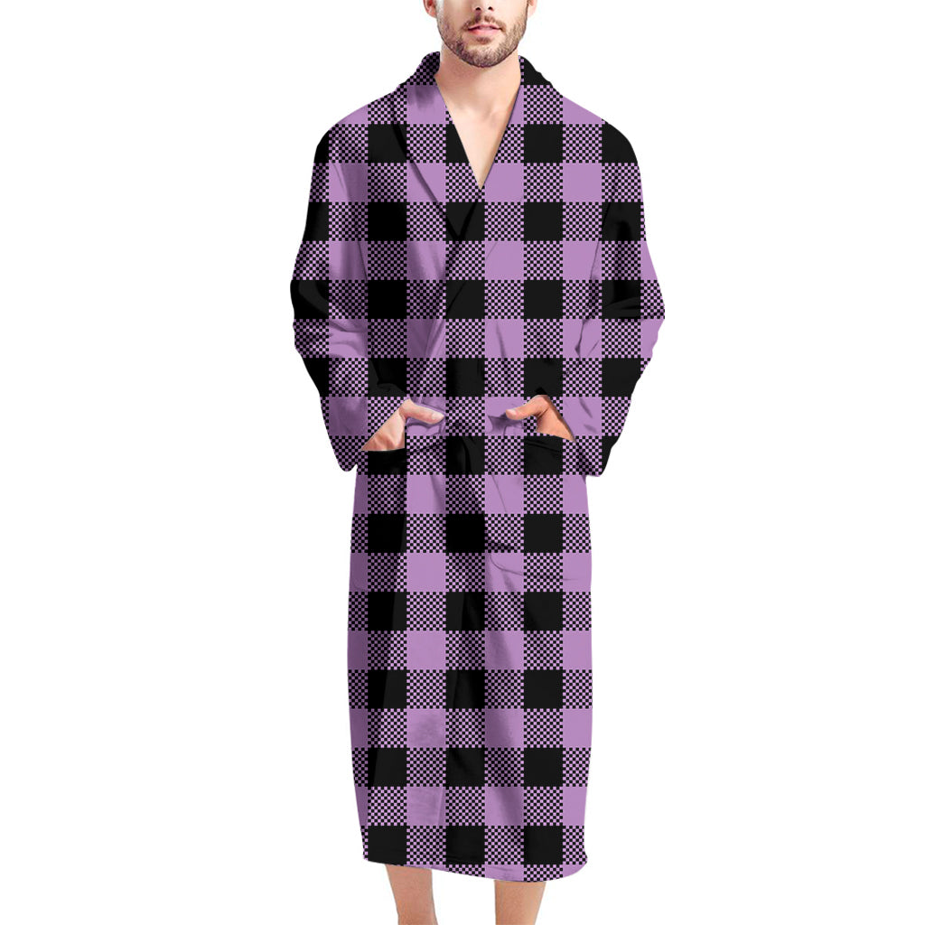 Purple Buffalo Plaid Print Men's Bathrobe