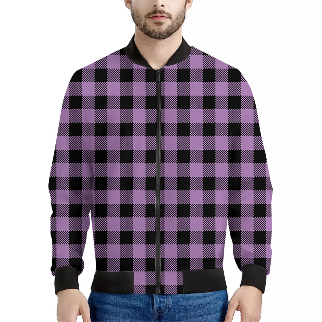 Purple Buffalo Plaid Print Men's Bomber Jacket