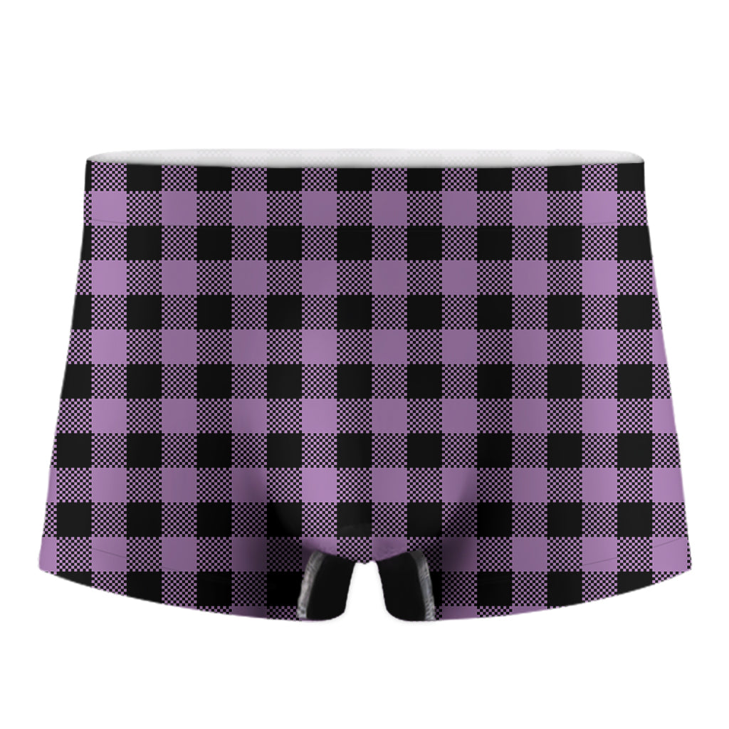 Purple Buffalo Plaid Print Men's Boxer Briefs