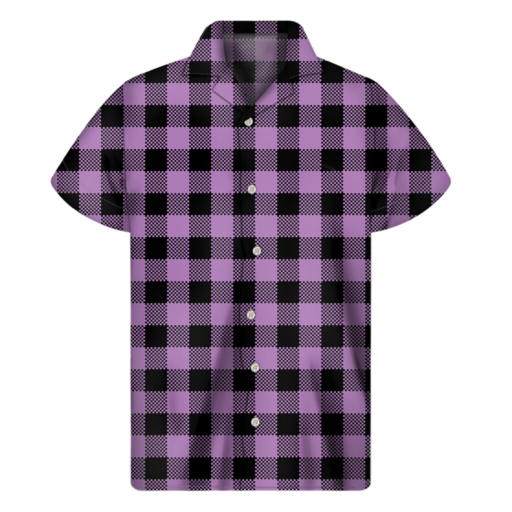 Purple Buffalo Plaid Print Men's Short Sleeve Shirt