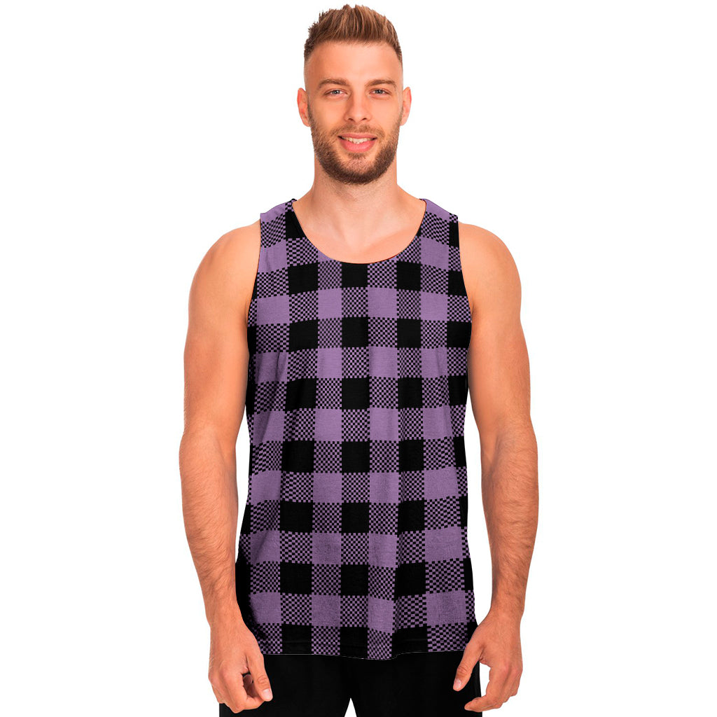 Purple Buffalo Plaid Print Men's Tank Top