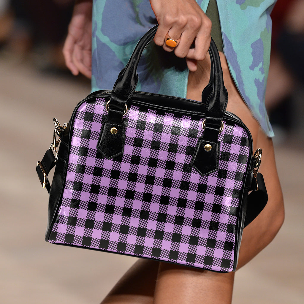 Purple Buffalo Plaid Print Shoulder Handbag