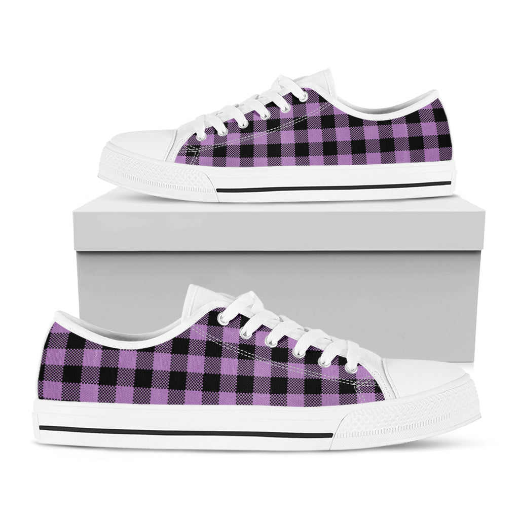 Purple Buffalo Plaid Print White Low Top Shoes