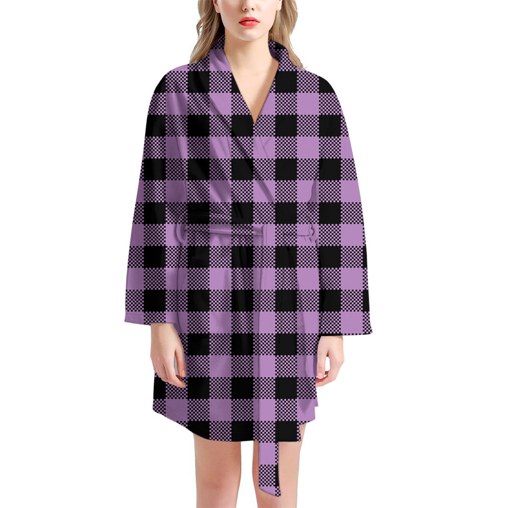 Purple Buffalo Plaid Print Women's Bathrobe