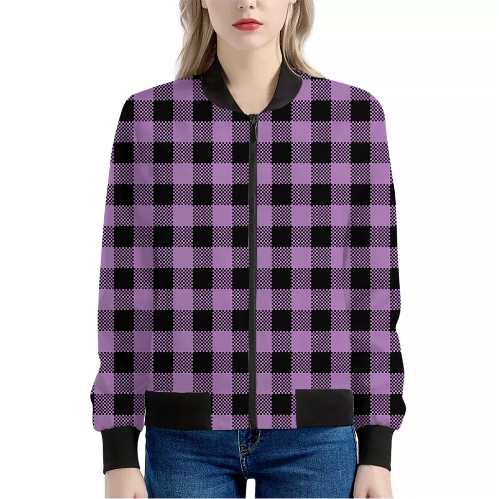 Purple Buffalo Plaid Print Women's Bomber Jacket