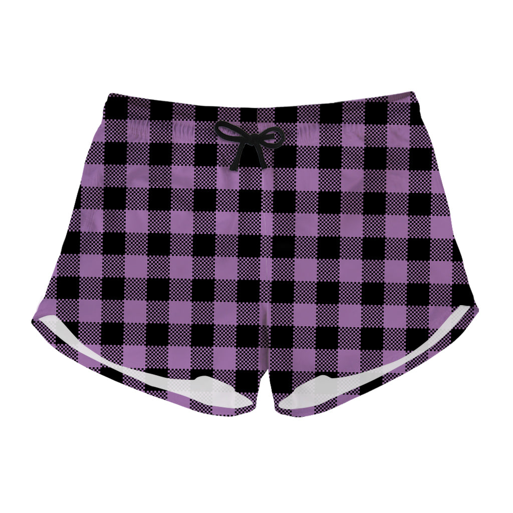 Purple Buffalo Plaid Print Women's Shorts