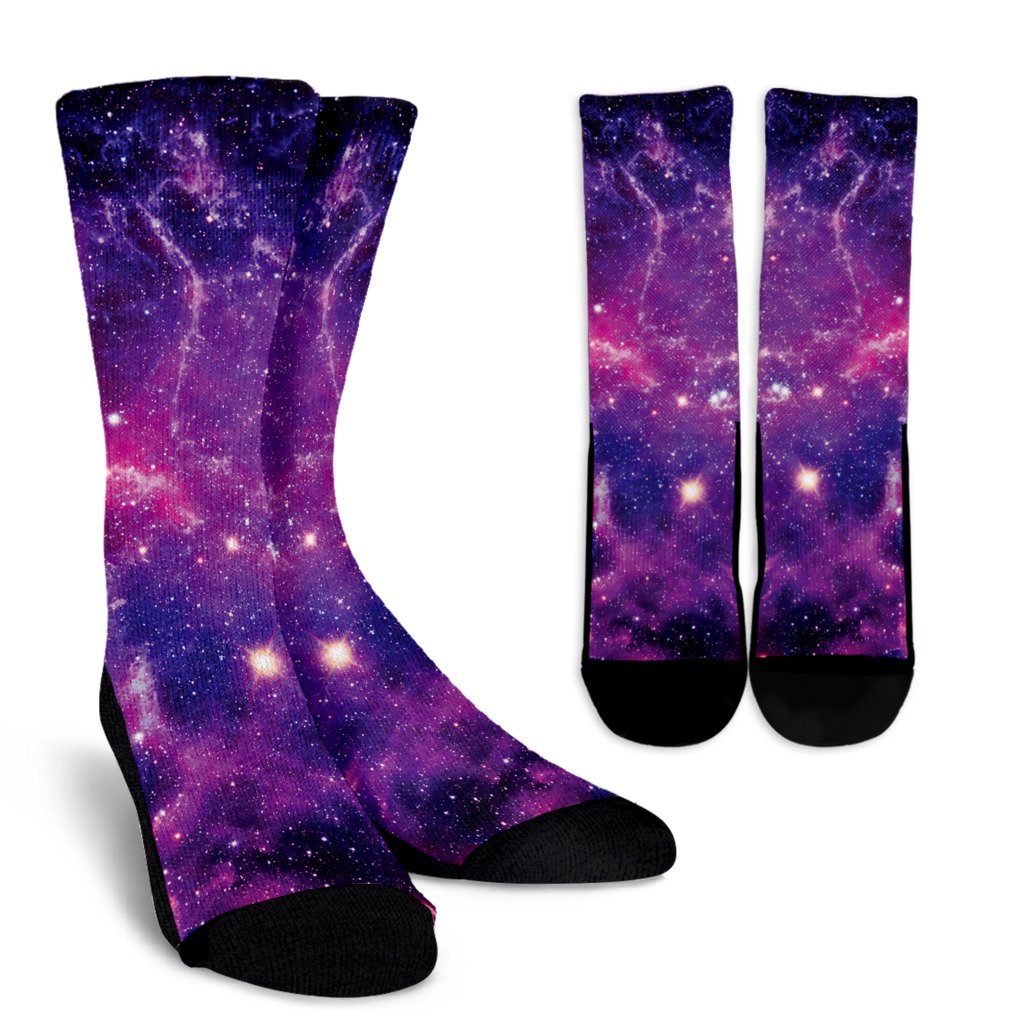 Purple Bursting Galaxy Space Print Crew Socks