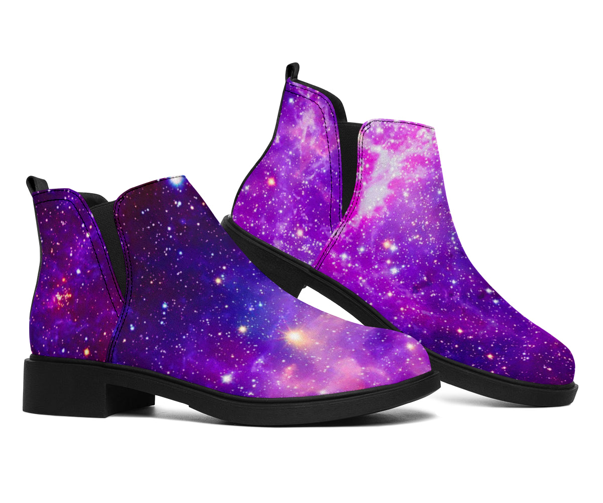 Purple Bursting Galaxy Space Print Flat Ankle Boots