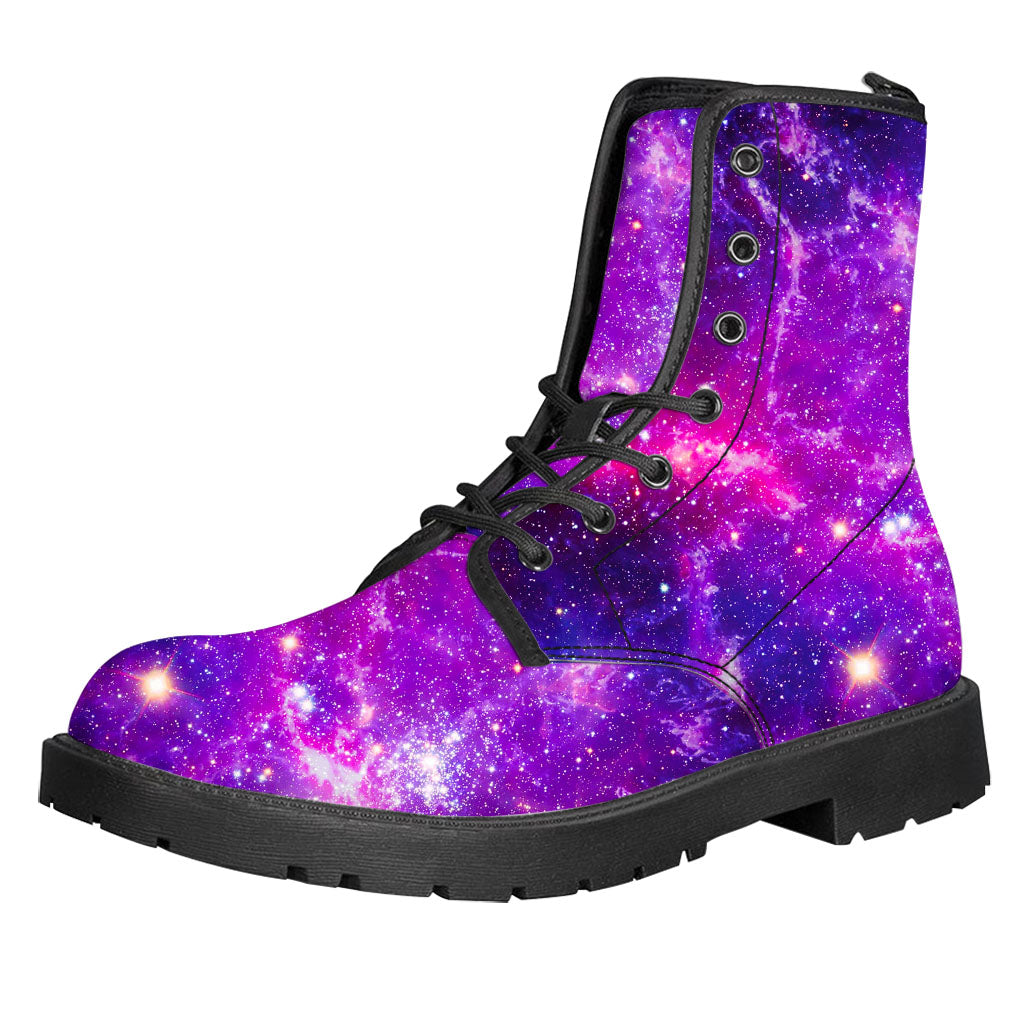 Purple Bursting Galaxy Space Print Leather Boots