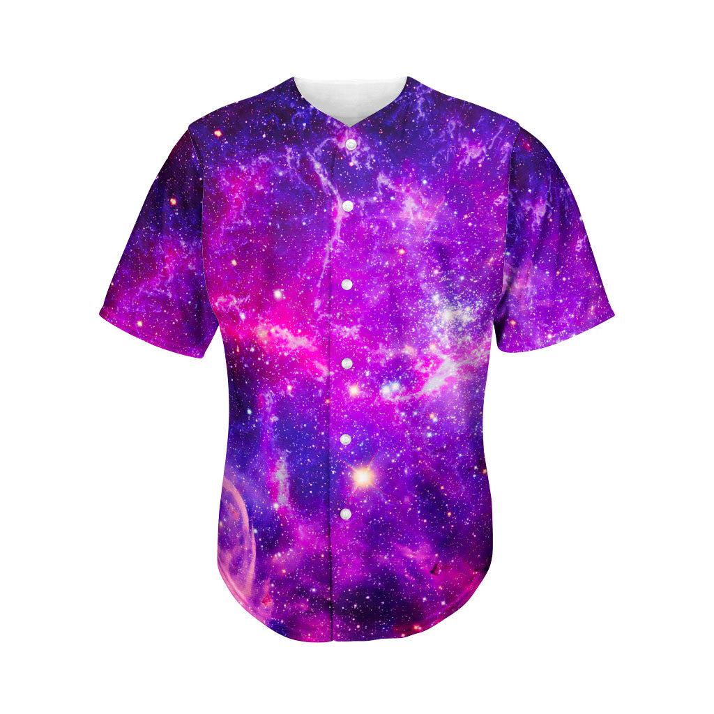 Purple Bursting Galaxy Space Print Men's Baseball Jersey