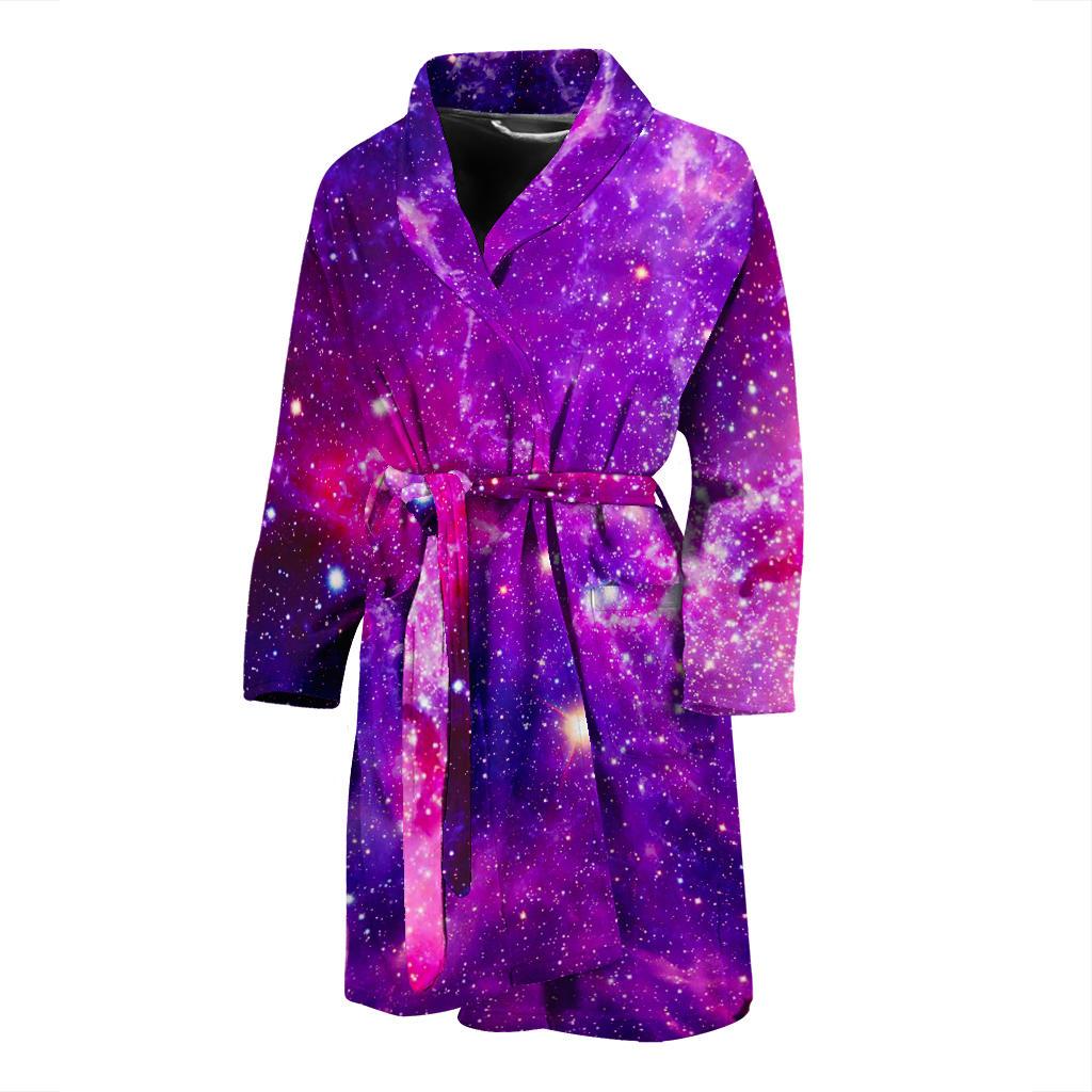 Purple Bursting Galaxy Space Print Men's Bathrobe