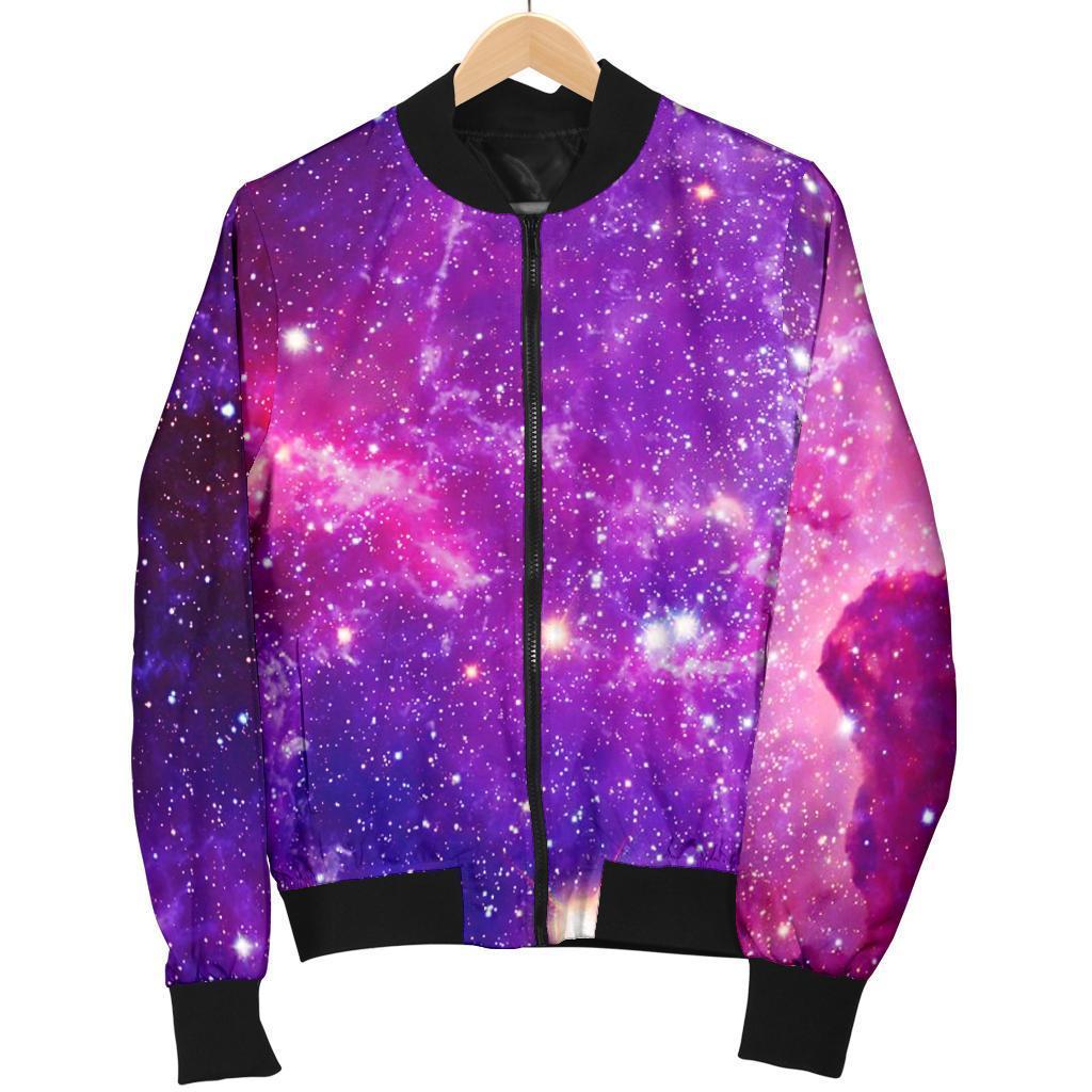 Purple Bursting Galaxy Space Print Men's Bomber Jacket