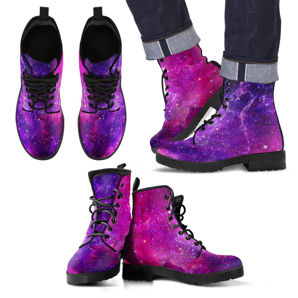 Purple Bursting Galaxy Space Print Men's Boots