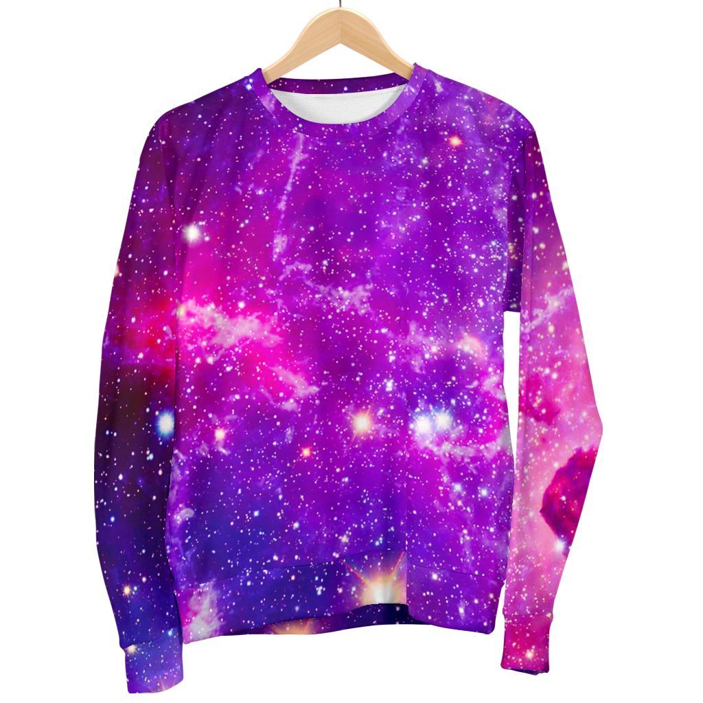 Purple Bursting Galaxy Space Print Men's Crewneck Sweatshirt