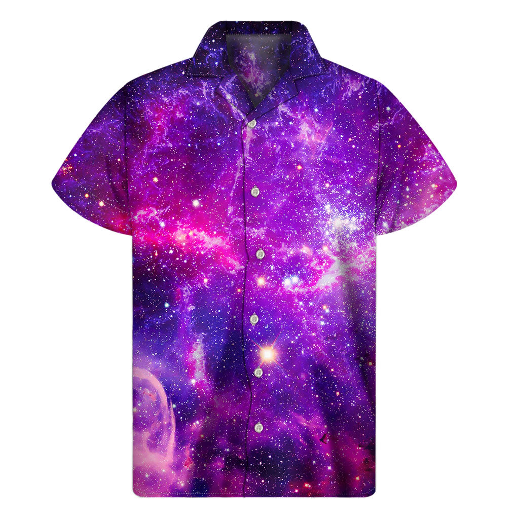 Purple Bursting Galaxy Space Print Men's Short Sleeve Shirt