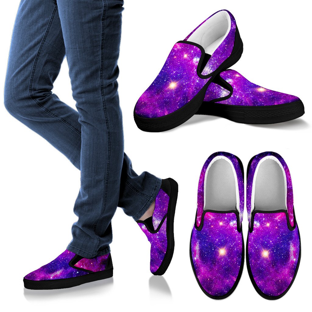 Purple Bursting Galaxy Space Print Men's Slip On Shoes