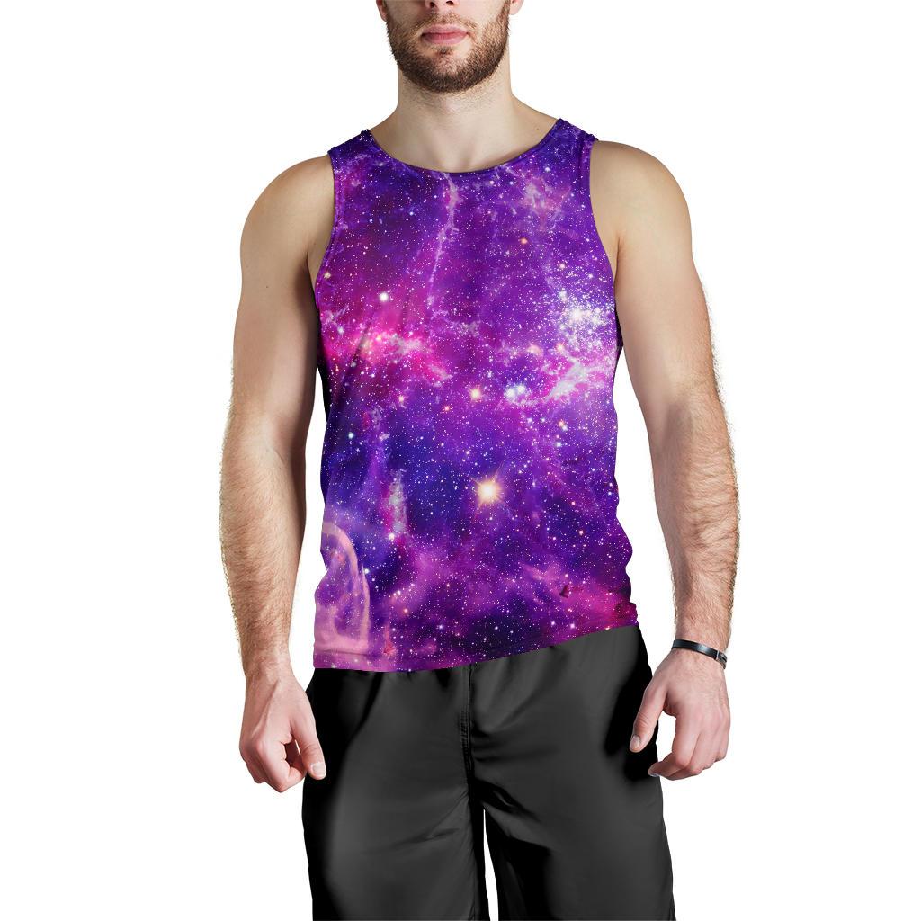 Purple Bursting Galaxy Space Print Men's Tank Top