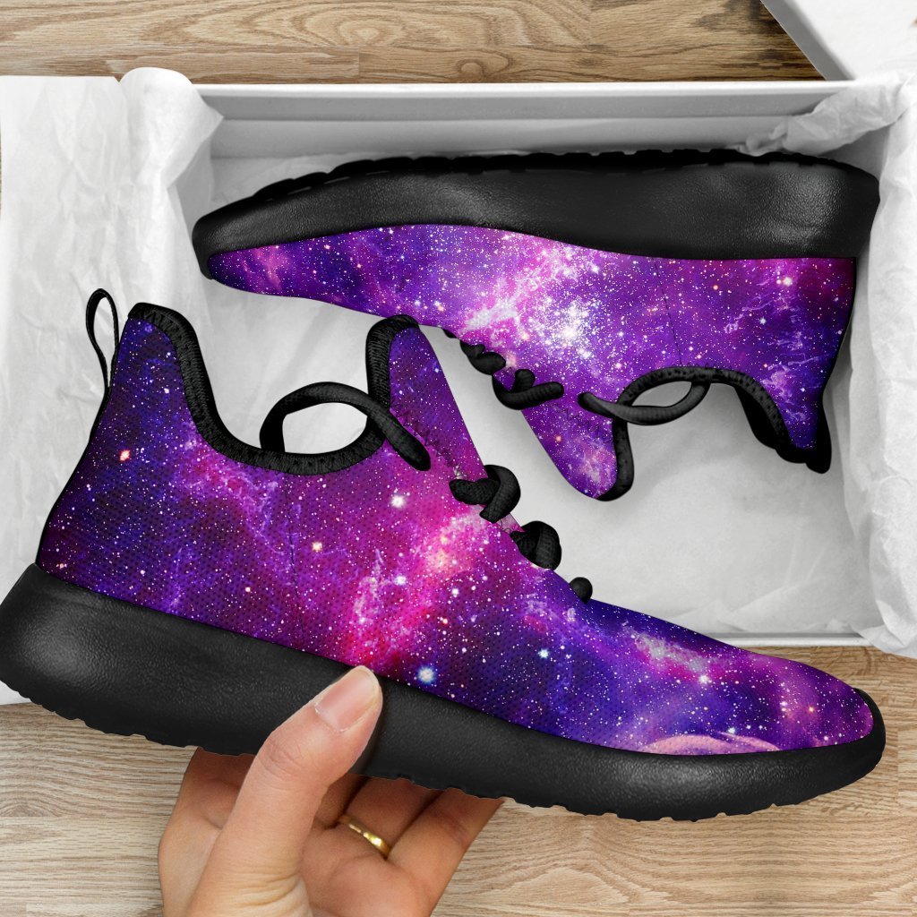 Purple Bursting Galaxy Space Print Mesh Knit Shoes