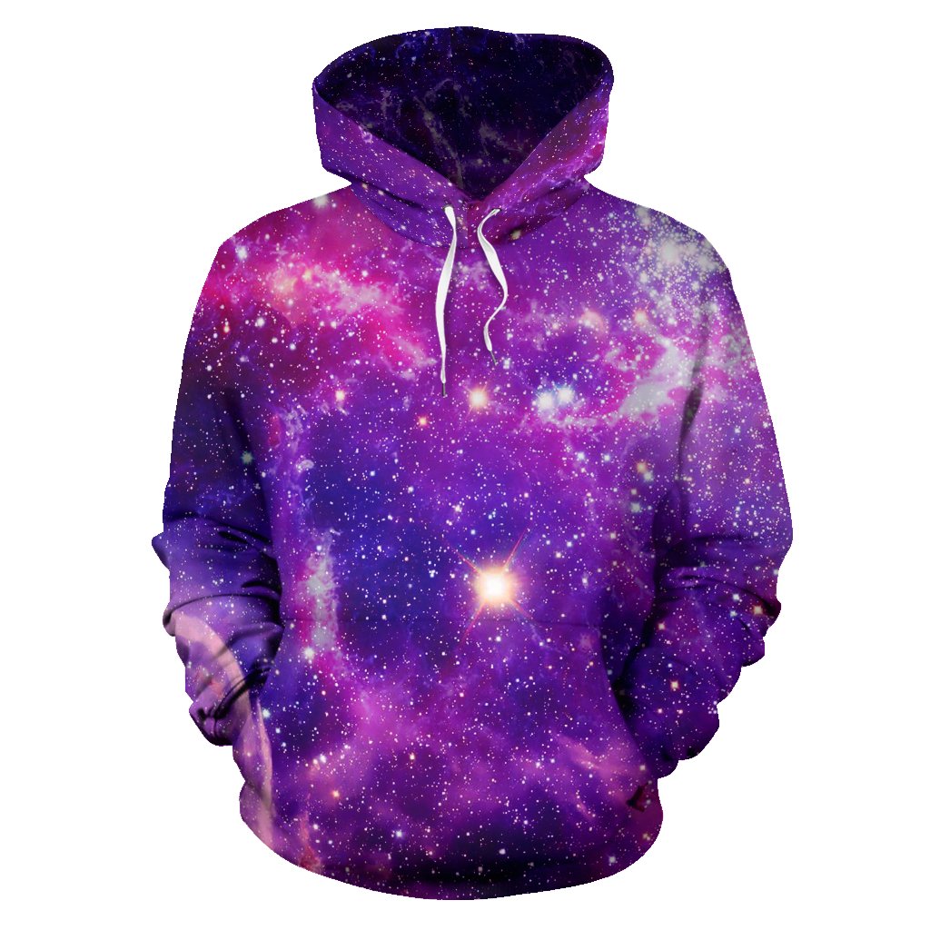 Purple Bursting Galaxy Space Print Pullover Hoodie