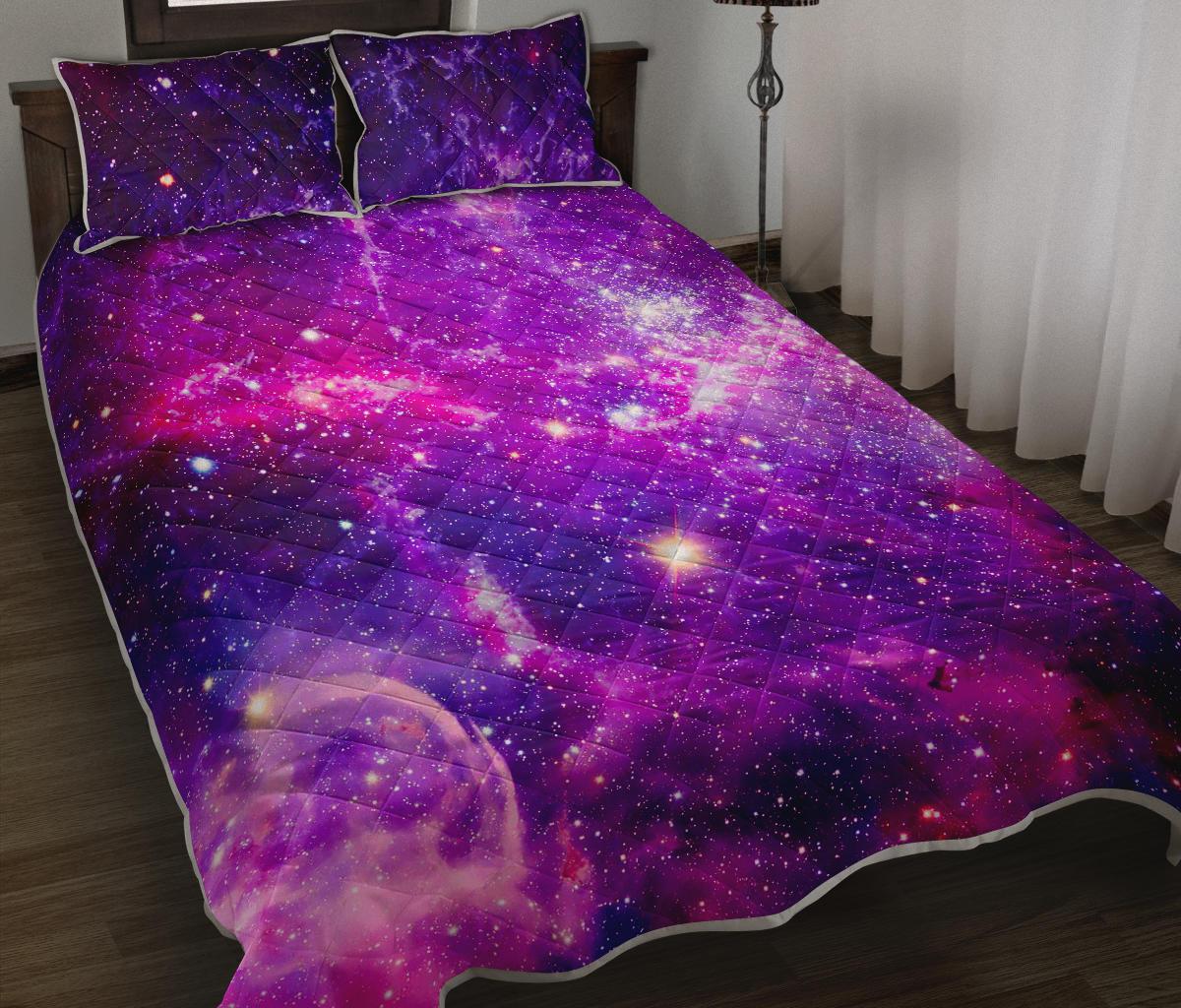 Purple Bursting Galaxy Space Print Quilt Bed Set