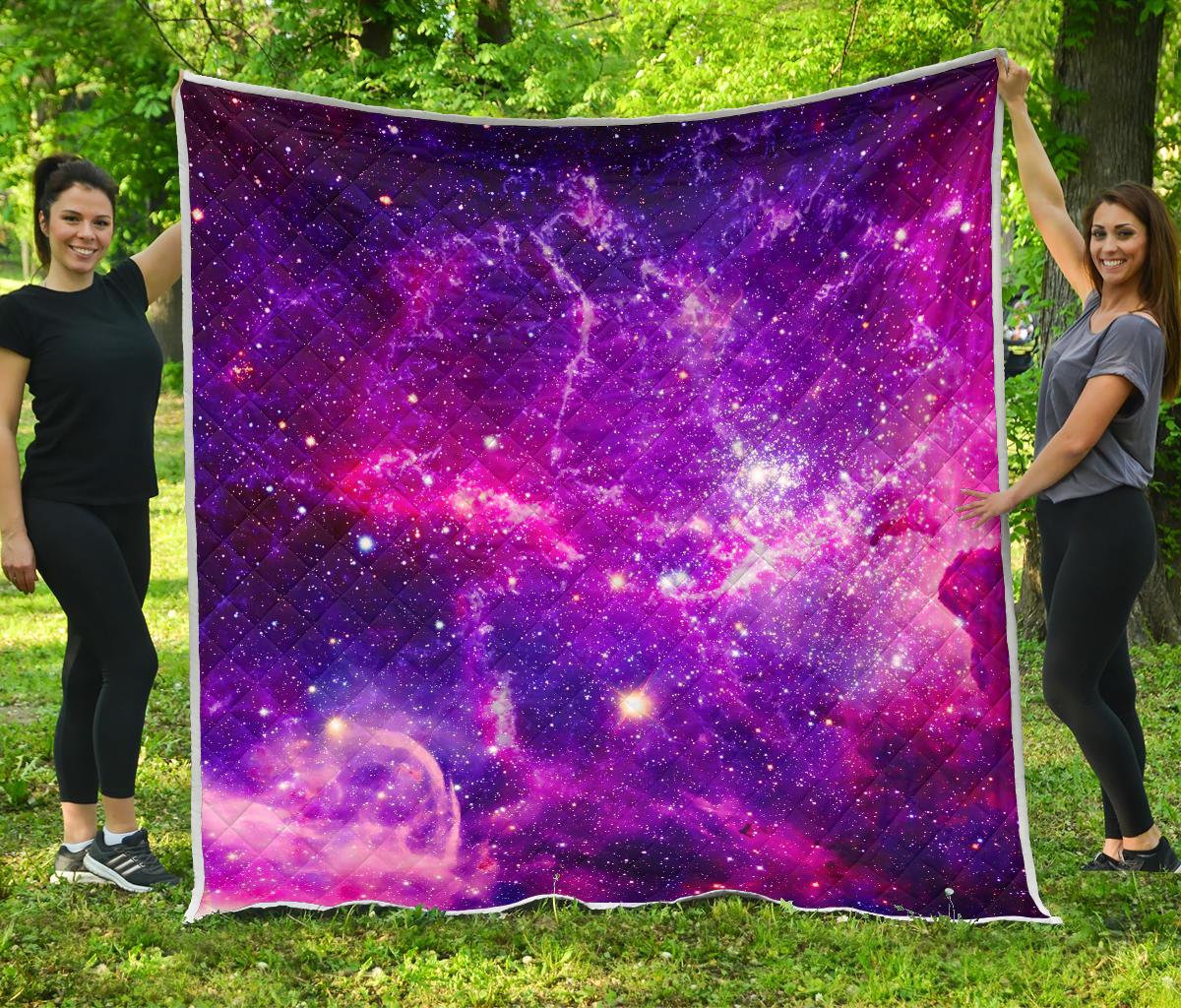 Purple Bursting Galaxy Space Print Quilt