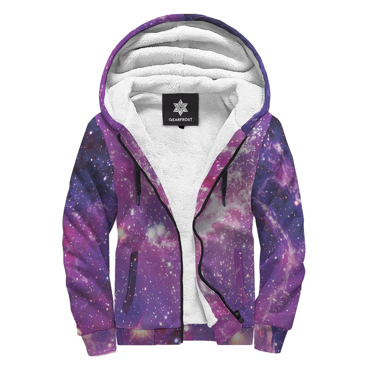 Purple Bursting Galaxy Space Print Sherpa Lined Fleece Hoodie