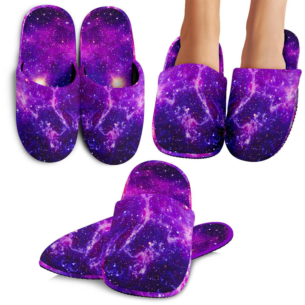 Purple Bursting Galaxy Space Print Slippers