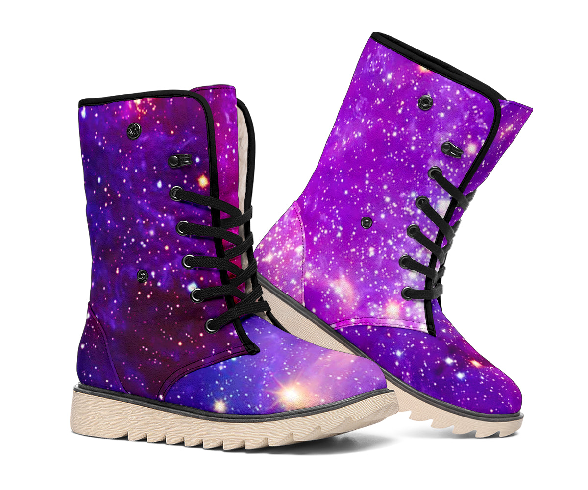 Purple Bursting Galaxy Space Print Winter Boots