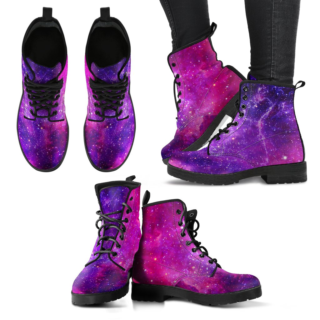 Purple Bursting Galaxy Space Print Women's Boots