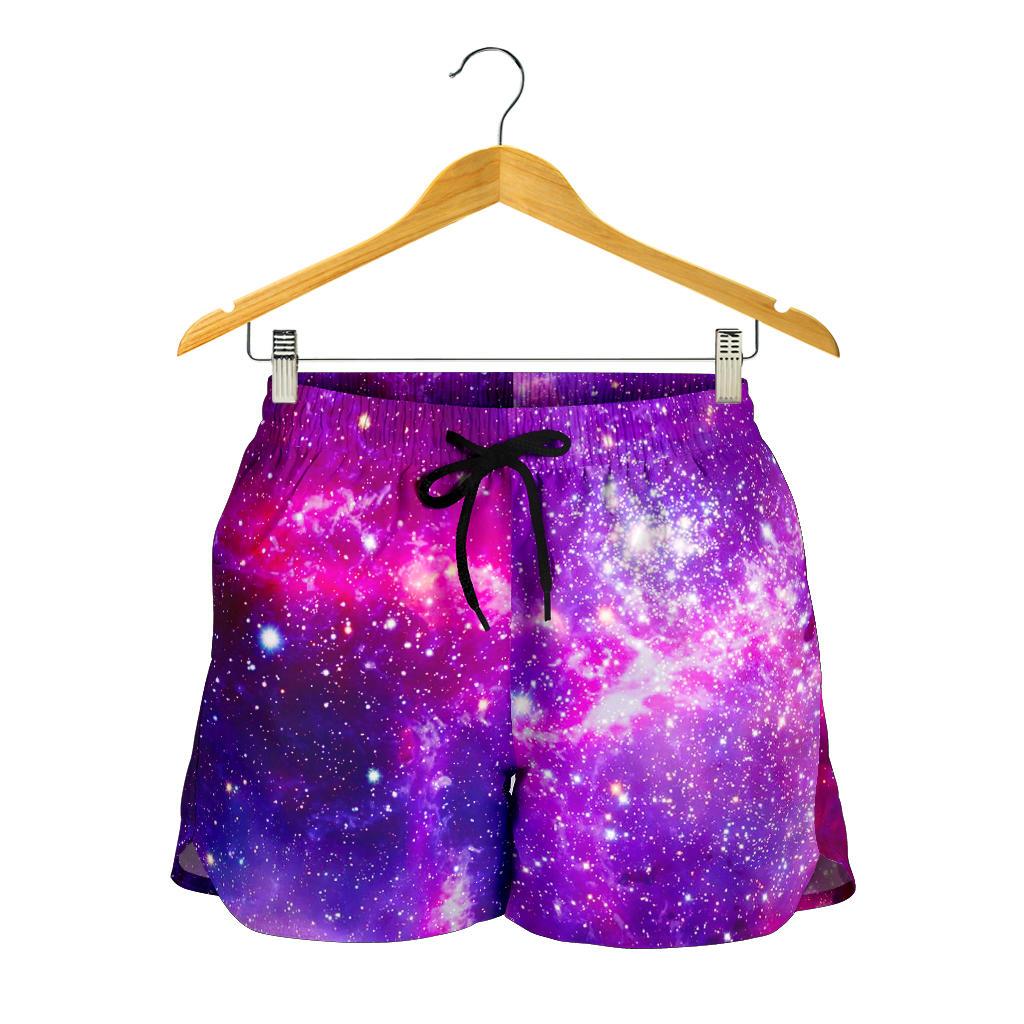 Purple Bursting Galaxy Space Print Women's Shorts