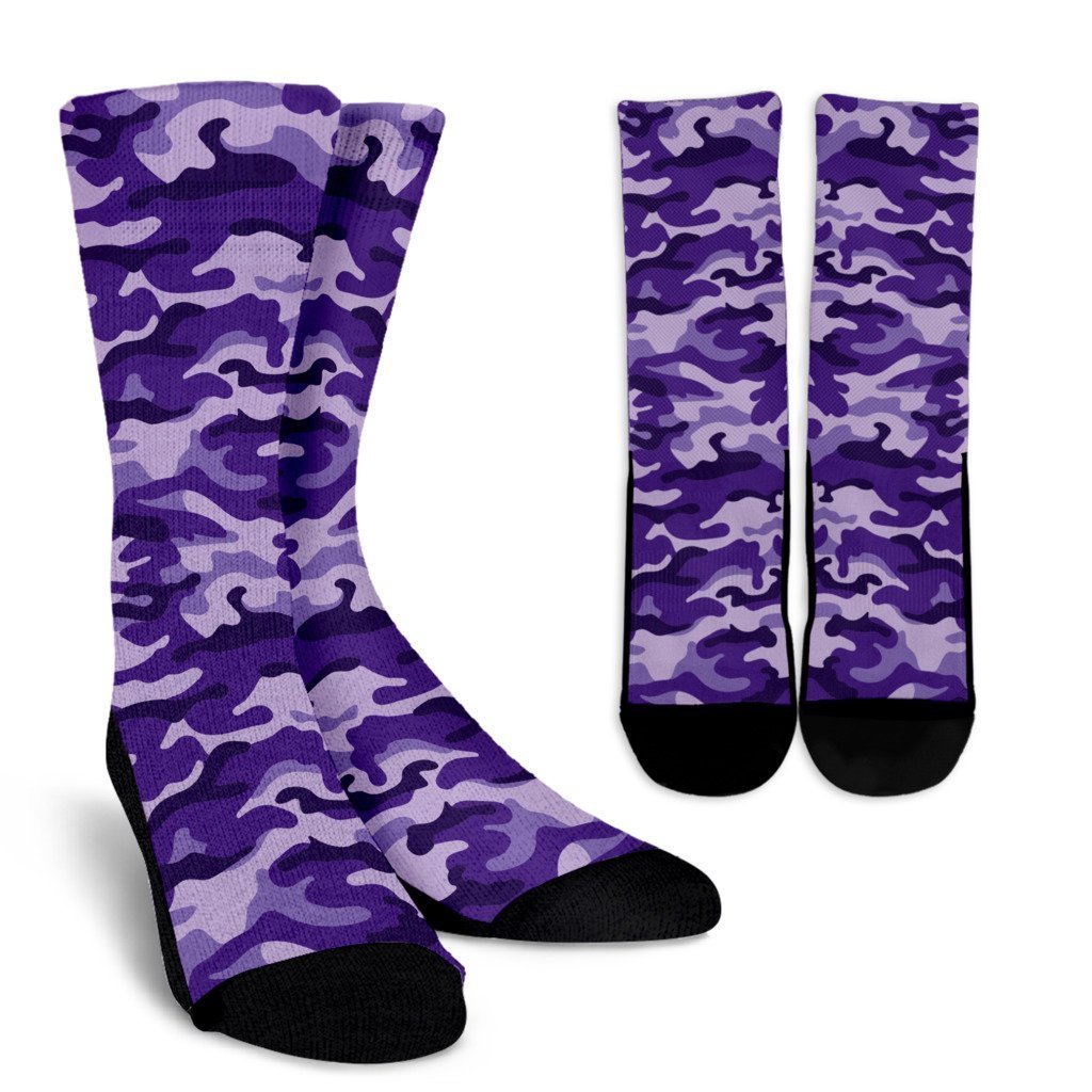 Purple Camouflage Print Crew Socks