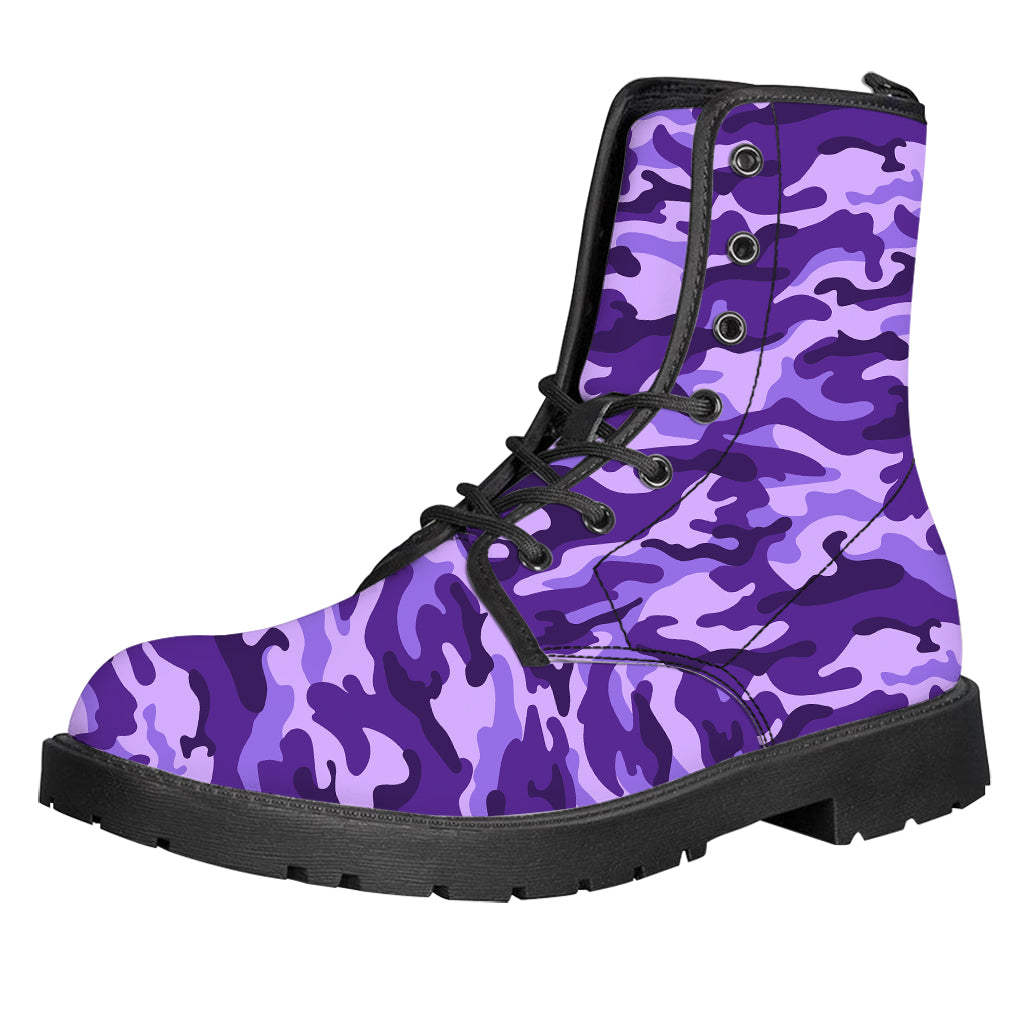 Purple Camouflage Print Leather Boots