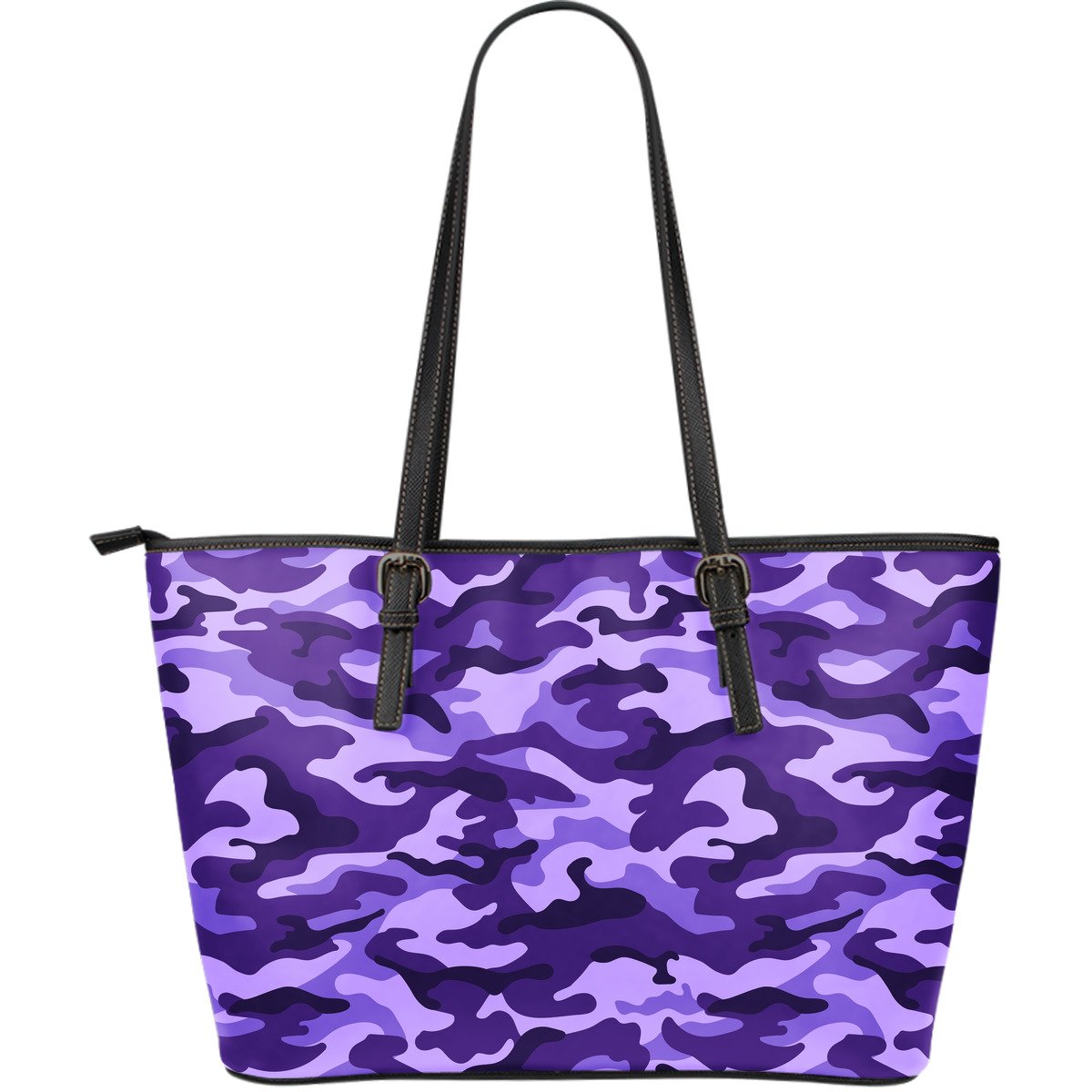 Purple Camouflage Print Leather Tote Bag