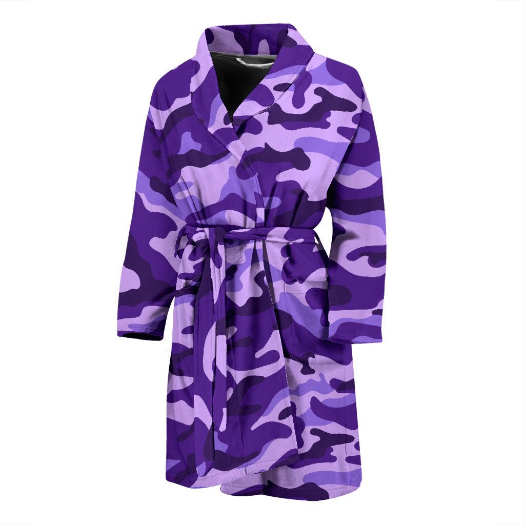 Purple Camouflage Print Men's Bathrobe