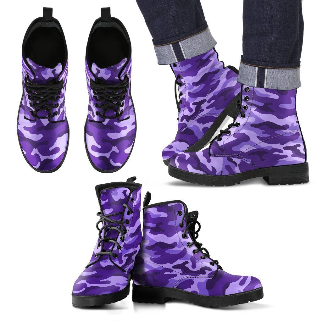 Purple Camouflage Print Men's Boots