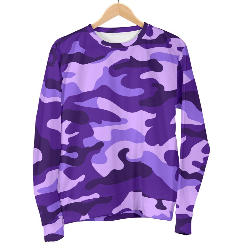 Purple Camouflage Print Men's Crewneck Sweatshirt