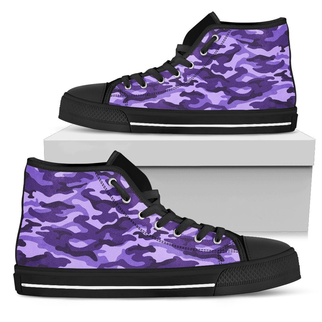 Purple Camouflage Print Men's High Top Shoes