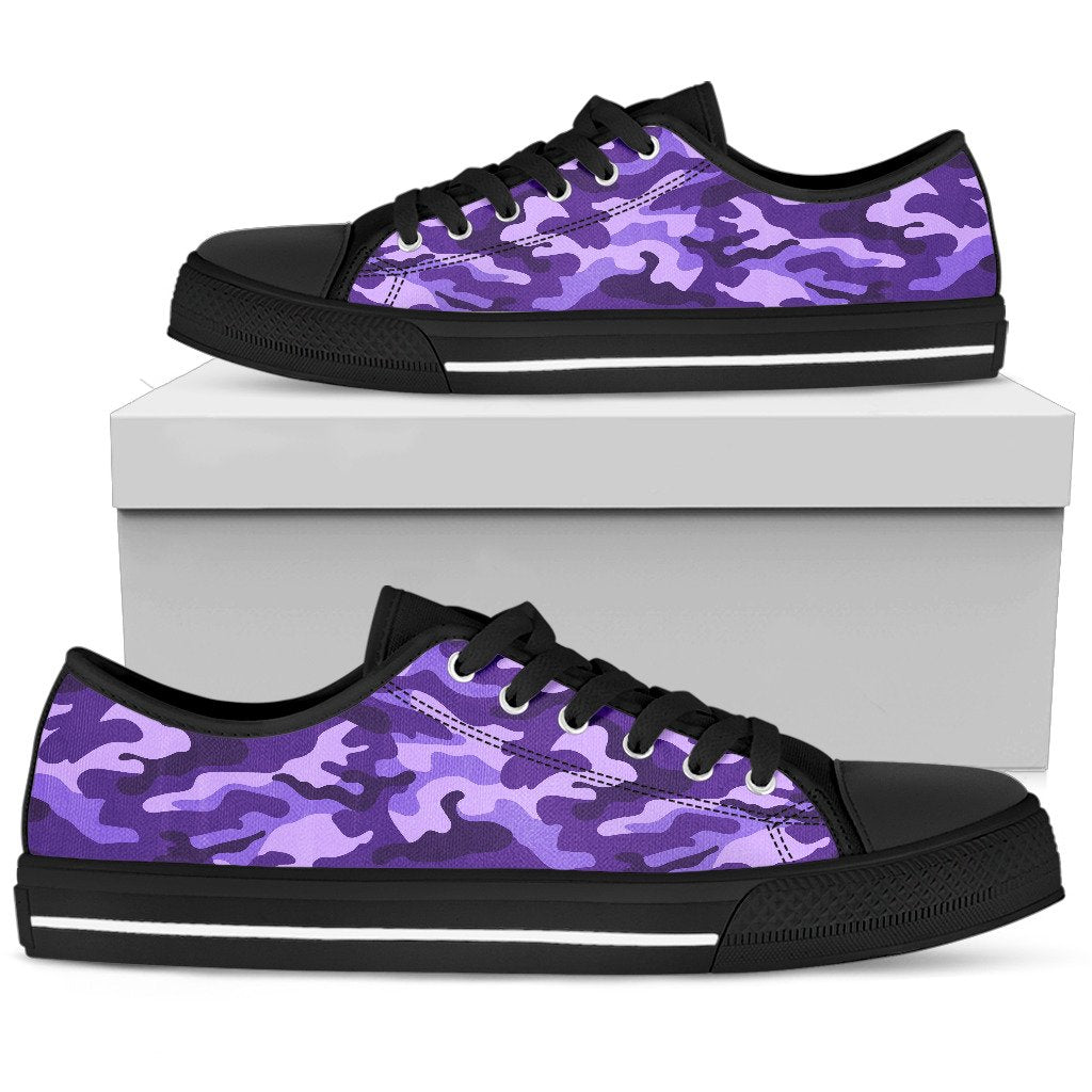 Purple Camouflage Print Men's Low Top Shoes