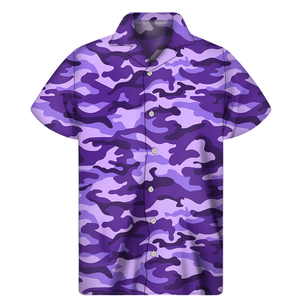 Purple Camouflage Print Men's Short Sleeve Shirt