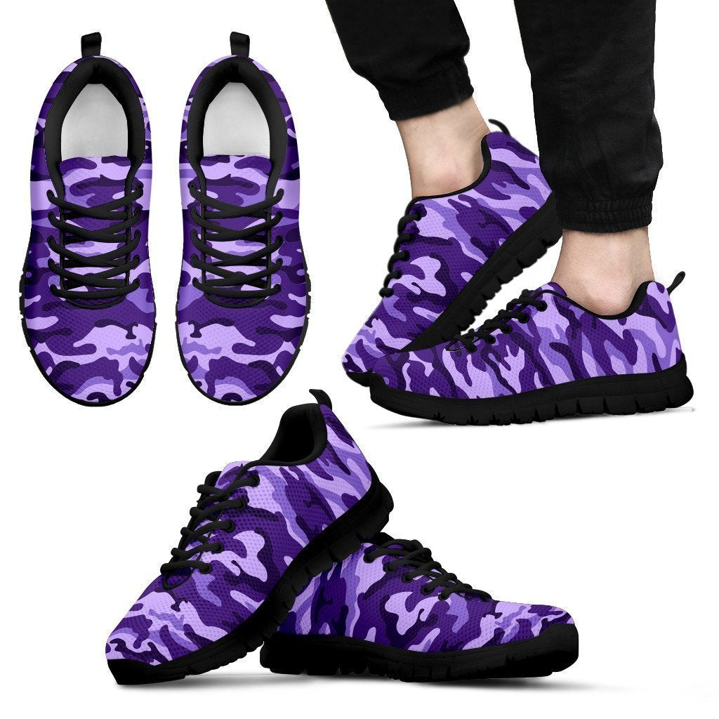 Purple Camouflage Print Men's Sneakers