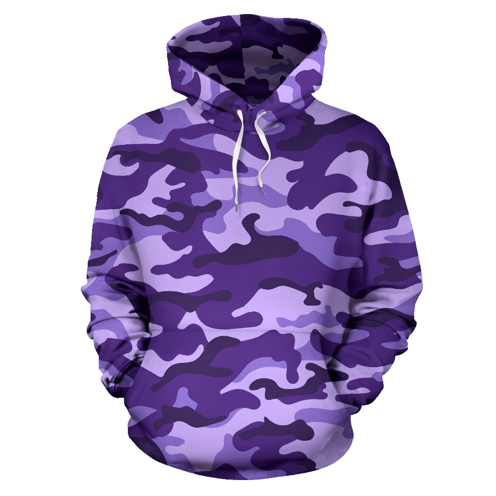 Purple Camouflage Print Pullover Hoodie