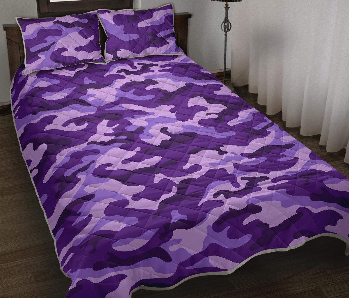 Purple Camouflage Print Quilt Bed Set