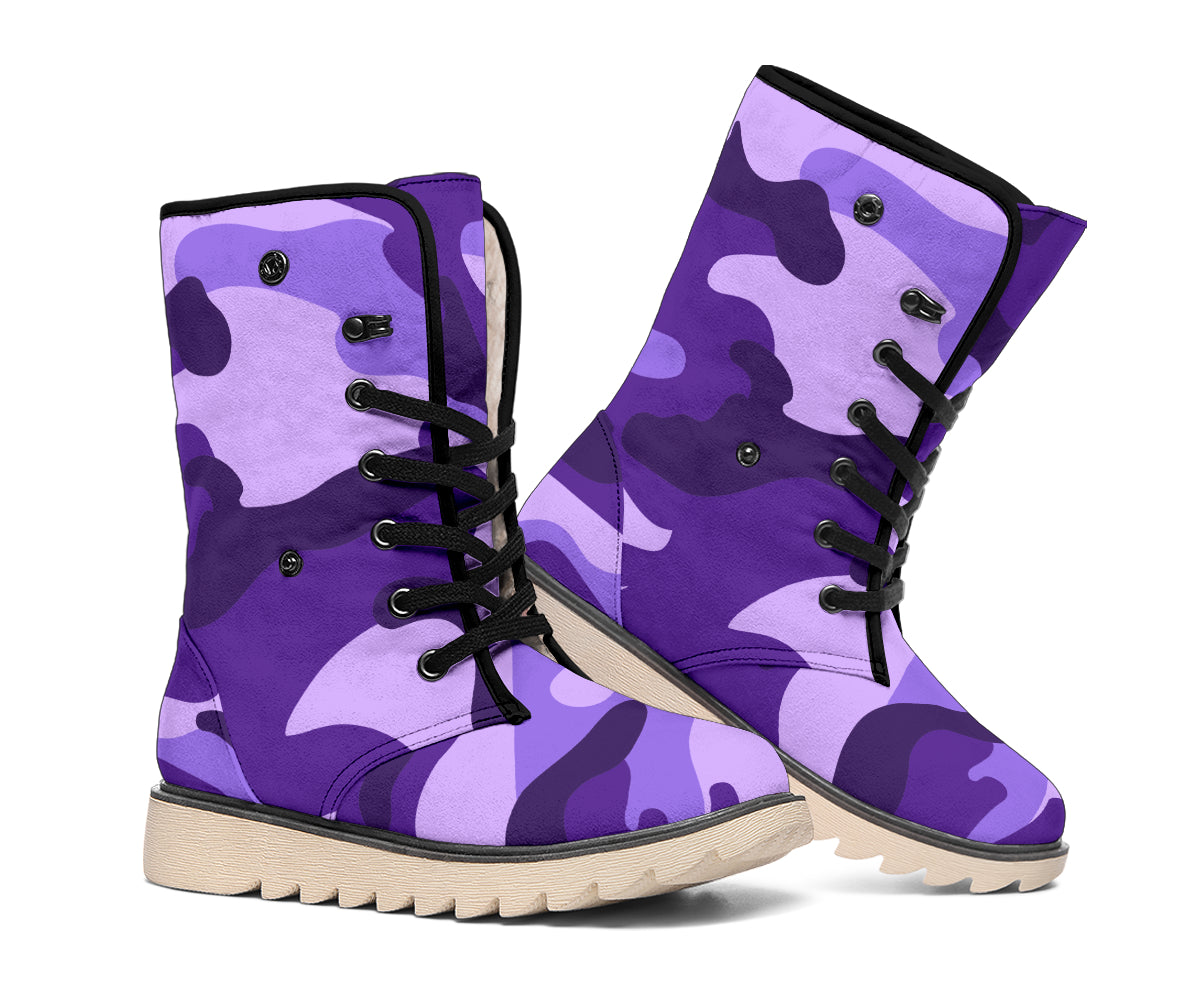 Purple Camouflage Print Winter Boots