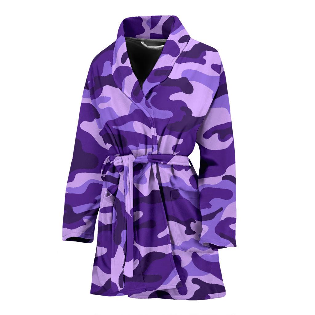 Purple Camouflage Print Women's Bathrobe