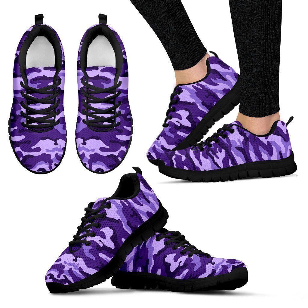 Purple Camouflage Print Women's Sneakers