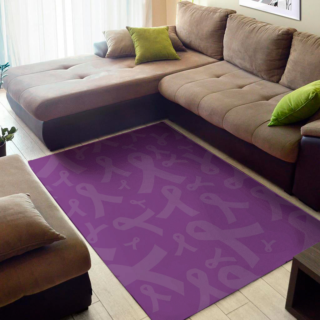 Purple Cancer Awareness Ribbon Print Area Rug