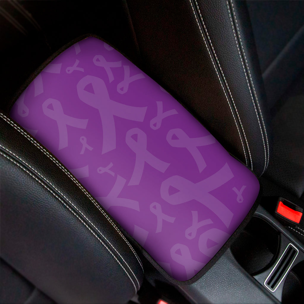 Purple Cancer Awareness Ribbon Print Car Center Console Cover