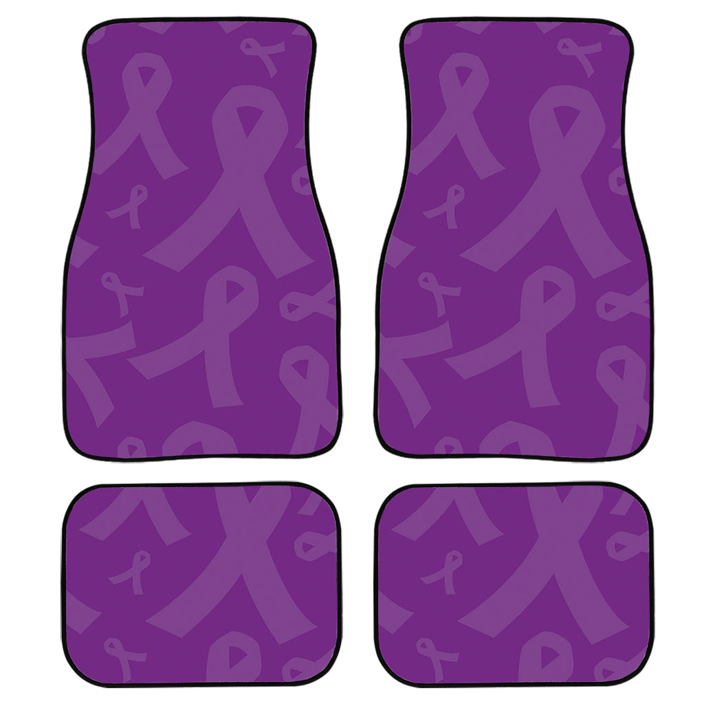 Purple Cancer Awareness Ribbon Print Front and Back Car Floor Mats